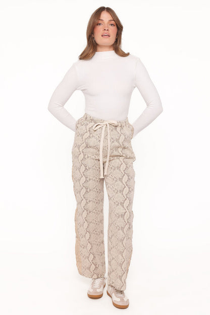 Petal and Pup USA BOTTOMS Fletcher Denim Racer Pants - Snake Print