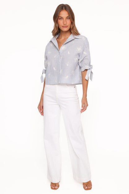 Petal and Pup USA TOPS Floriana Tie Sleeve Shirt - Blue Stripe