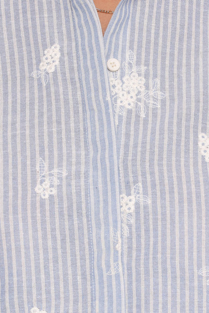 Petal and Pup USA TOPS Floriana Tie Sleeve Shirt - Blue Stripe