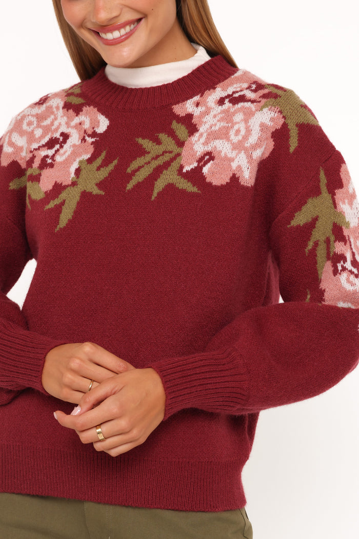 Petal and Pup USA KNITWEAR Ford Sweater - Burgundy Pink Floral