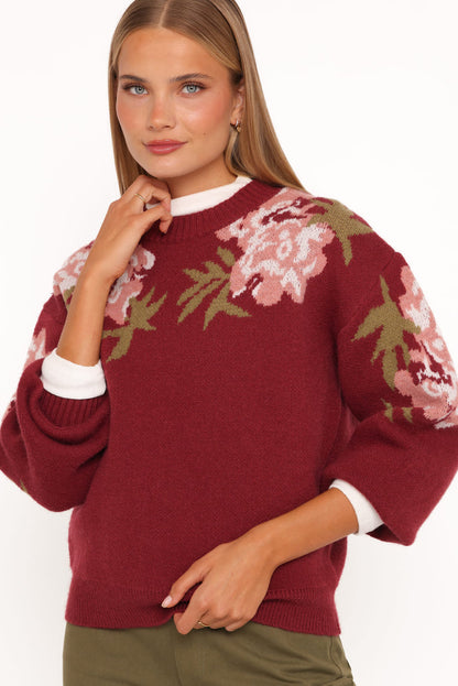 Petal and Pup USA KNITWEAR Ford Sweater - Burgundy Pink Floral