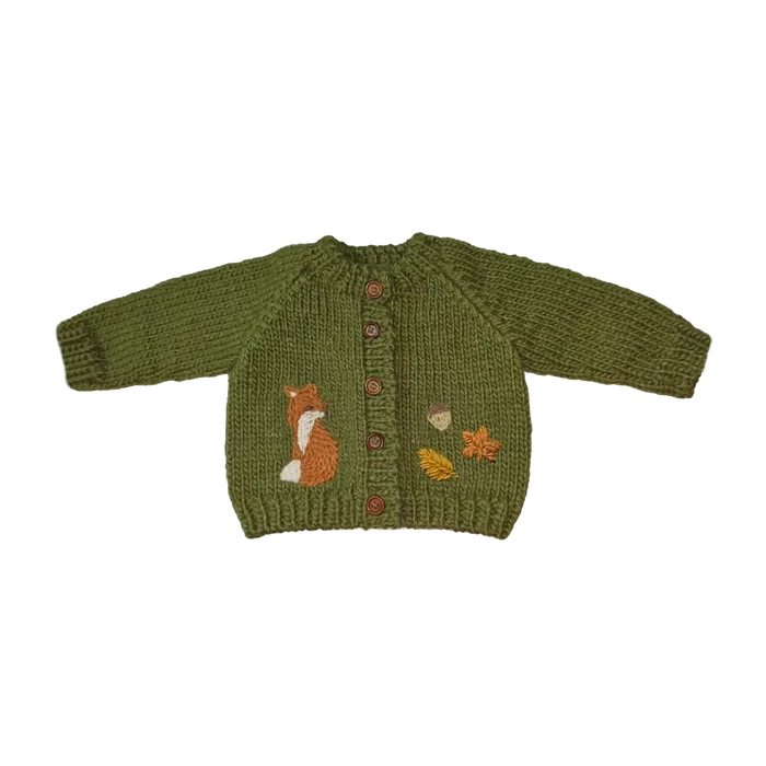 Fox Cardigan Woodland Baby Apparel Fall Winter Acorn Leaf