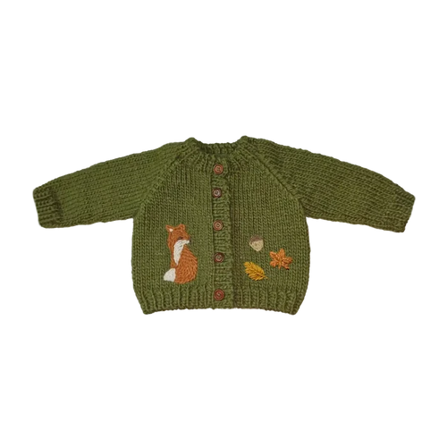 Fox Cardigan Woodland Baby Apparel Fall Winter Acorn Leaf