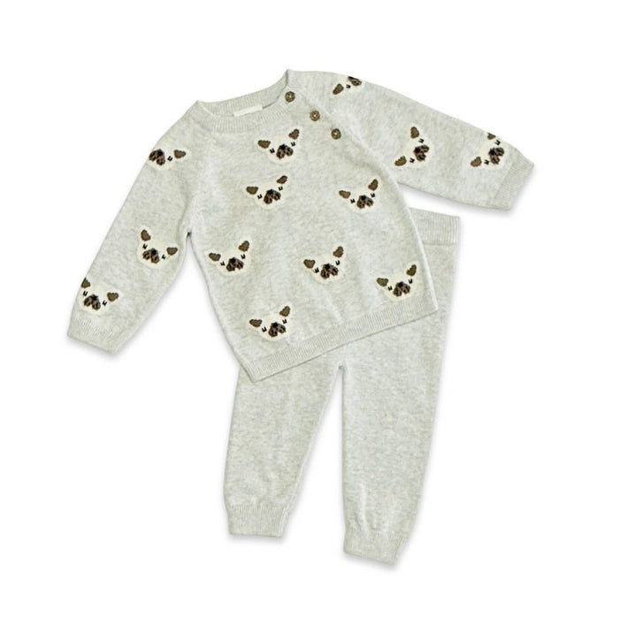Frenchie Puppy Jacquard Knit Baby Pullover + Pants  Organic