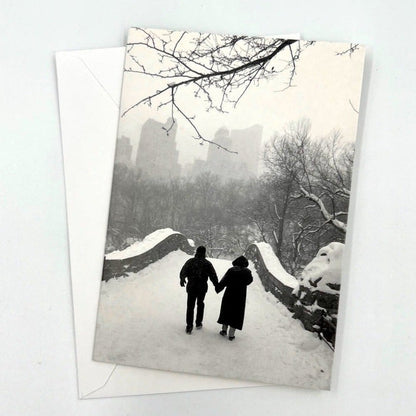 Friends on a Bridge in Winter Greeting Card - pack of 6