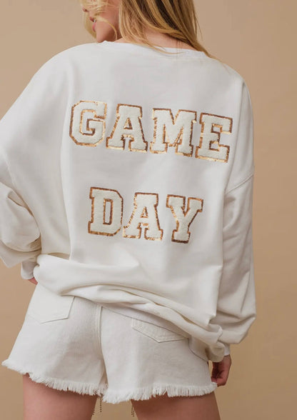 Game Day Gold Sequin Fringe Crewneck