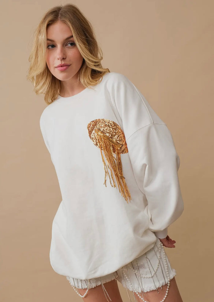 Game Day Gold Sequin Fringe Crewneck