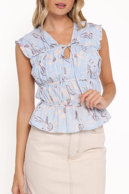 Petal and Pup USA TOPS Germaine Ruched Top - Blue Flannel Floral