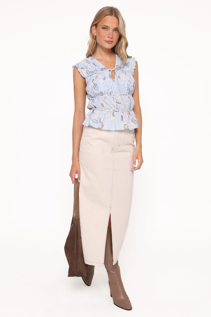 Petal and Pup USA TOPS Germaine Ruched Top - Blue Flannel Floral