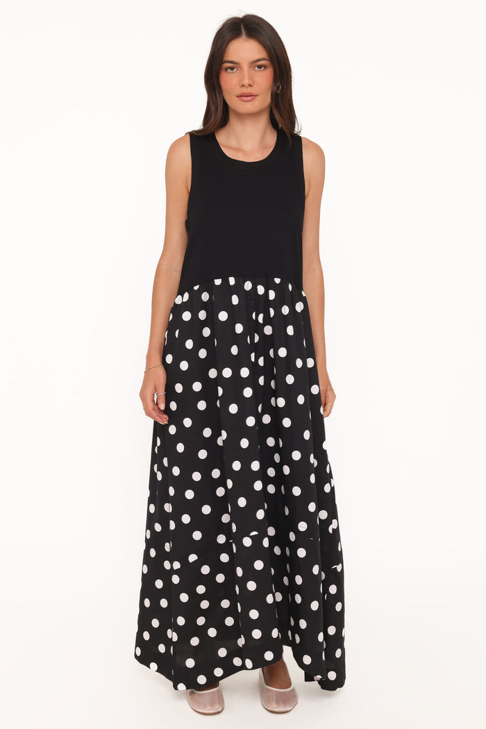 Petal and Pup USA DRESSES Glenda Maxi Dress - Black Polka Dot