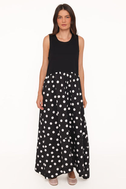 Petal and Pup USA DRESSES Glenda Maxi Dress - Black Polka Dot