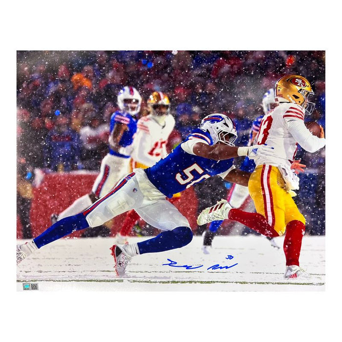 Greg Rousseau Signed Tackling Brock Purdy in Snow Photo