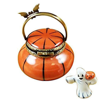 Jack O Lantern Pail with Removable Ghost Porcelain Limoges halloween French Trinket Box