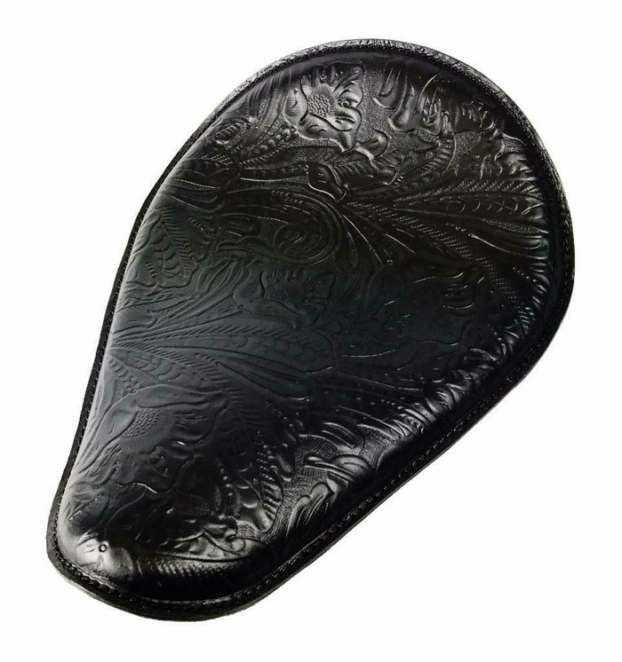 Harley Sportster Chopper Bobber Honda Yamaha Seat 11x14 Black Tooled Leather - Mother Road Customs