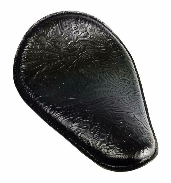 Harley Sportster Chopper Bobber Honda Yamaha Seat 11x14 Black Tooled Leather - Mother Road Customs