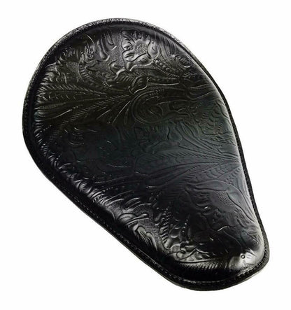 Harley Sportster Chopper Bobber Honda Yamaha Seat 11x14 Black Tooled Leather - Mother Road Customs