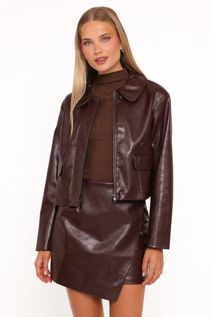 Petal and Pup USA OUTERWEAR Haylie Crop Faux Leather Jacket - Burgundy