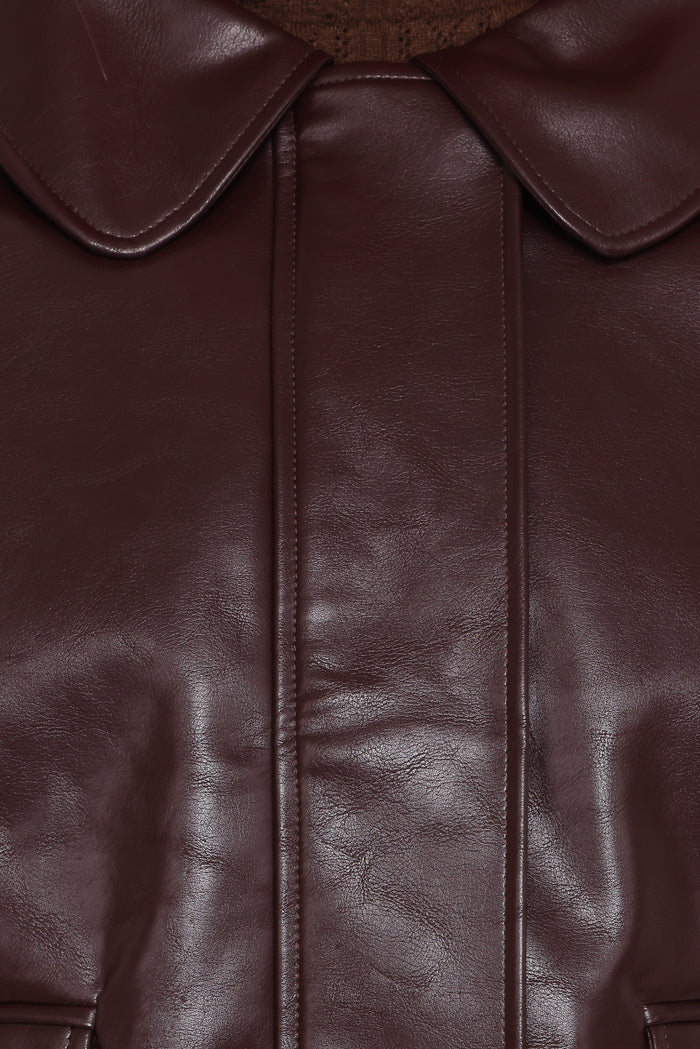 Petal and Pup USA OUTERWEAR Haylie Crop Faux Leather Jacket - Burgundy