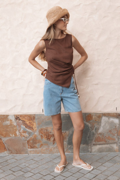 Petal and Pup USA TOPS Heloise Side Tie Top - Dark Brown