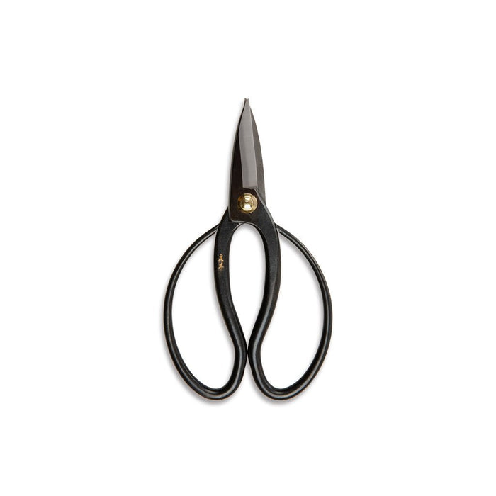 Pair of carbon steel Higurashi pruning scissors on white background