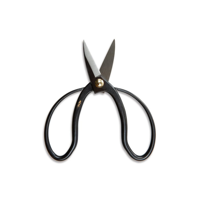 Pair of carbon steel Higurashi pruning scissors on white background