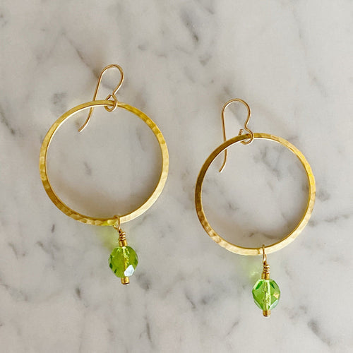~ Hope Hoop Earrings - green crystals