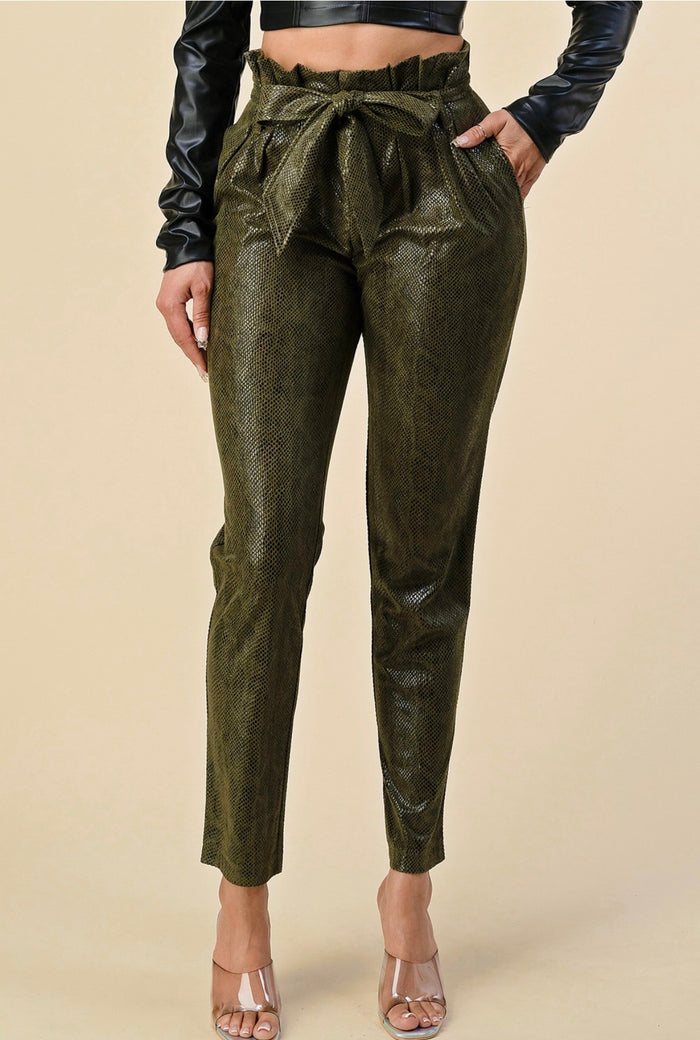 Hunter Green Snake Print Pant