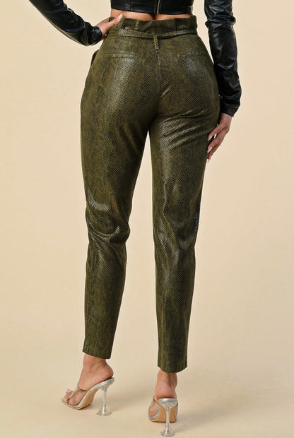 Hunter Green Snake Print Pant