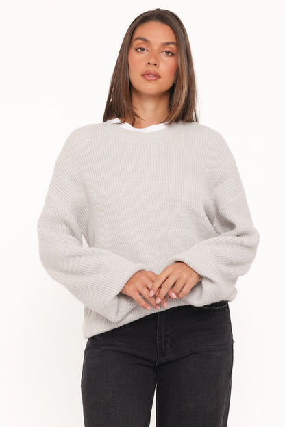 Petal and Pup USA KNITWEAR Indra Waffle Sweater - Light Grey