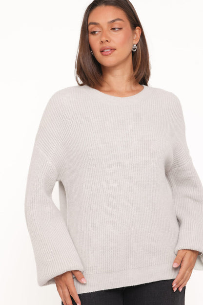 Petal and Pup USA KNITWEAR Indra Waffle Sweater - Light Grey