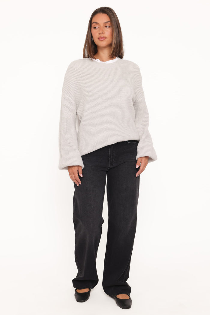 Petal and Pup USA KNITWEAR Indra Waffle Sweater - Light Grey