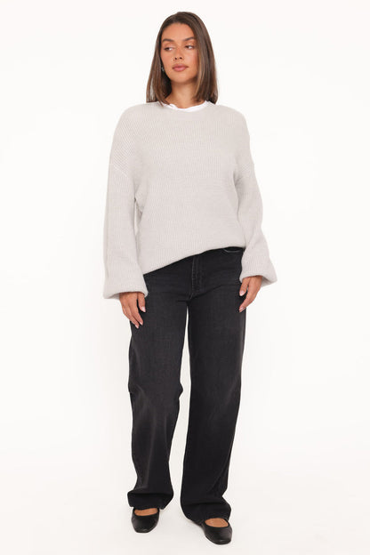 Petal and Pup USA KNITWEAR Indra Waffle Sweater - Light Grey