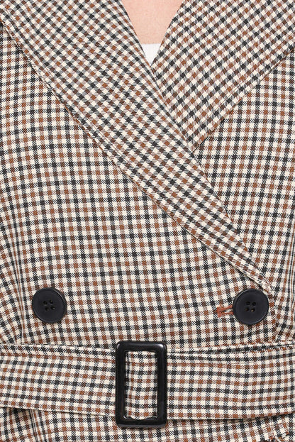 Petal and Pup USA OUTERWEAR Izzi Crop Trench Jacket - Black/Brown Plaid