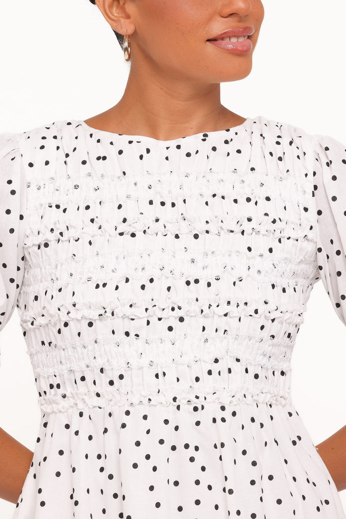 Petal and Pup USA DRESSES Jaclyn Mini Dress - White Polka Dot