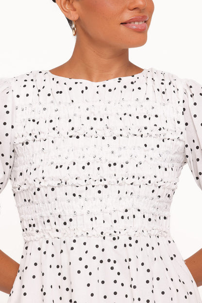 Petal and Pup USA DRESSES Jaclyn Mini Dress - White Polka Dot