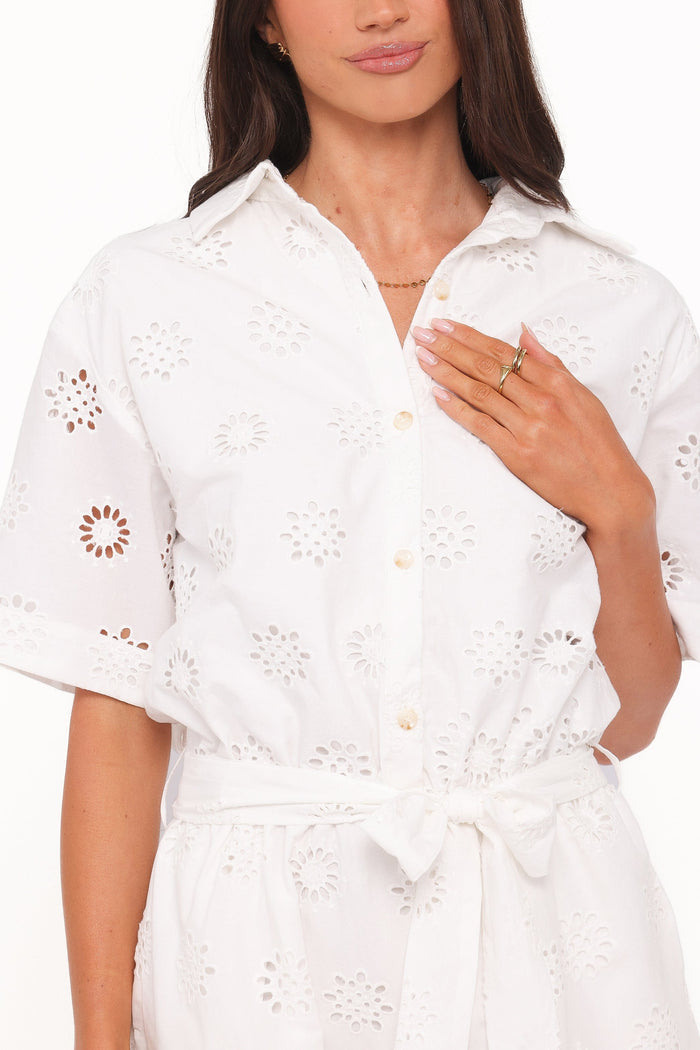 Petal and Pup USA PLAYSUITS Jamie Tie Front Romper - White Broderie