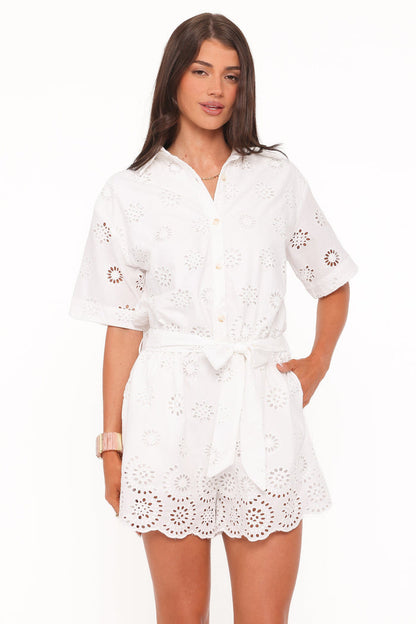 Petal and Pup USA PLAYSUITS Jamie Tie Front Romper - White Broderie