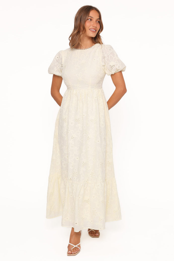 Petal and Pup USA DRESSES Janice Maxi Dress - Butter Yellow Broderie