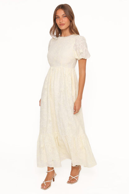 Petal and Pup USA DRESSES Janice Maxi Dress - Butter Yellow Broderie