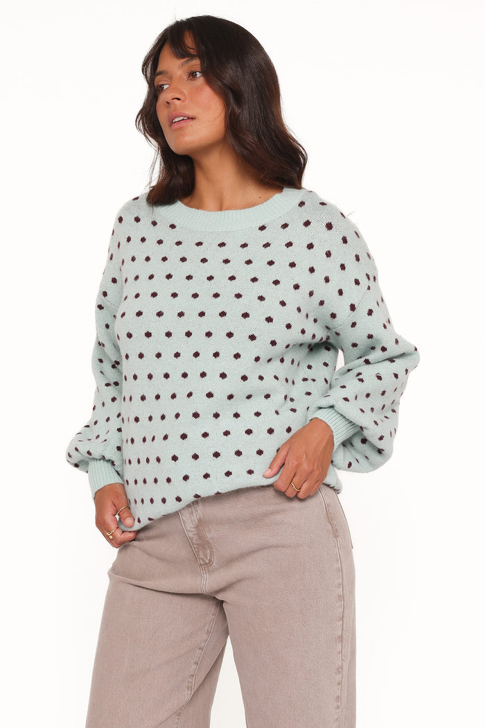 Petal and Pup USA KNITWEAR Jax Knit Sweater - Blue Polka Dot