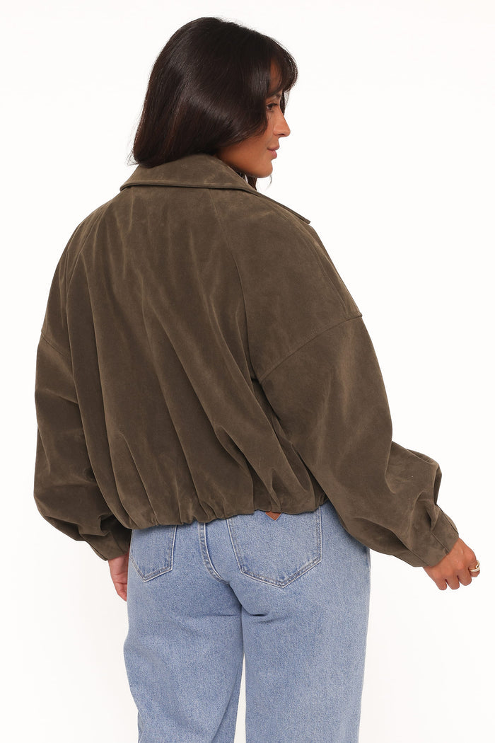 Petal and Pup USA OUTERWEAR Jensen Faux Suede Bomber Jacket - Olive
