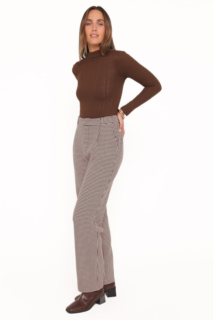 Petal and Pup USA BOTTOMS Jessie Straight Leg Trouser Pants - Brown Houndstooth