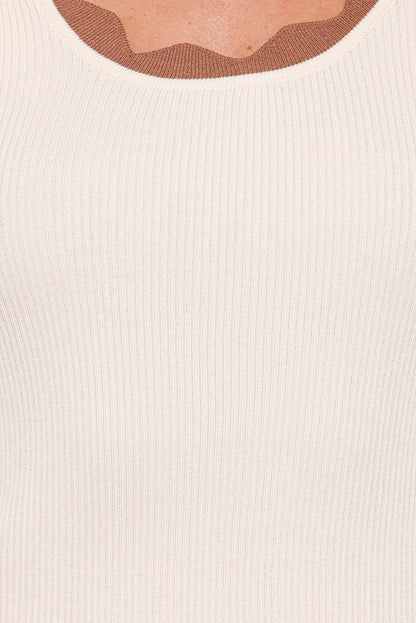 Petal and Pup USA TOPS Johnson Scalloped Trim Tank - Cream Brown