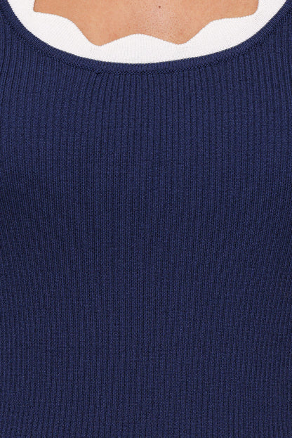 TOPS Johnson Scalloped Trim Tank - Navy White