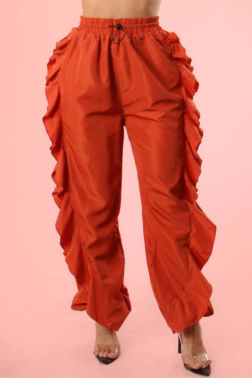 Joseline Ruffled Joggers (Rust)