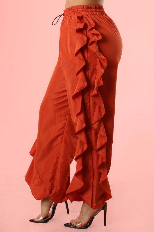 Joseline Ruffled Joggers (Rust)