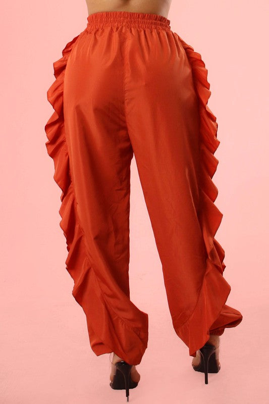 Joseline Ruffled Joggers (Rust)