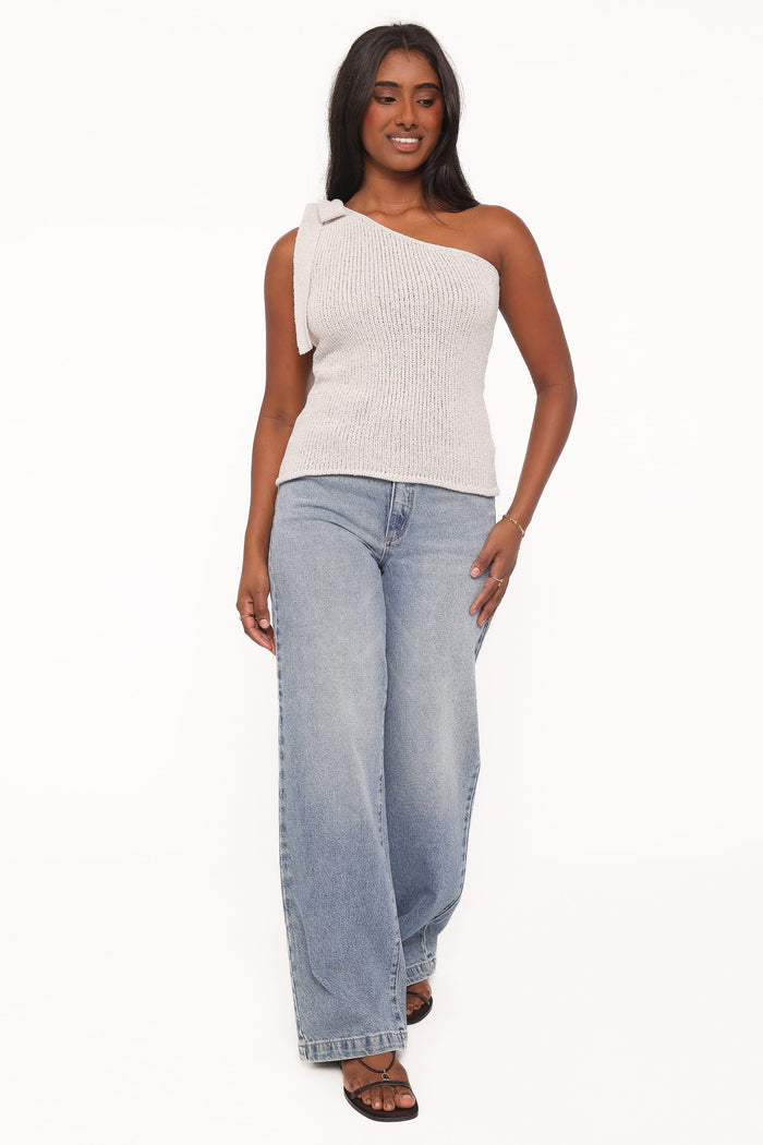TOPS Jutta One Shoulder Knit Top - Beige