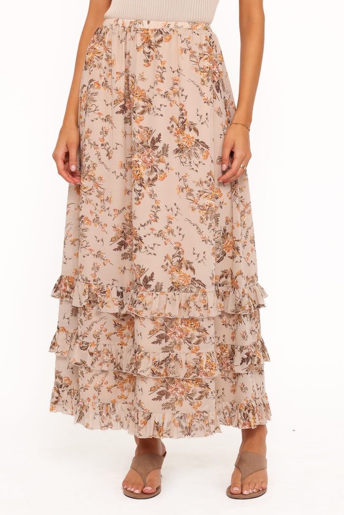 Petal and Pup USA BOTTOMS Kadie Maxi Skirt - Beige Floral