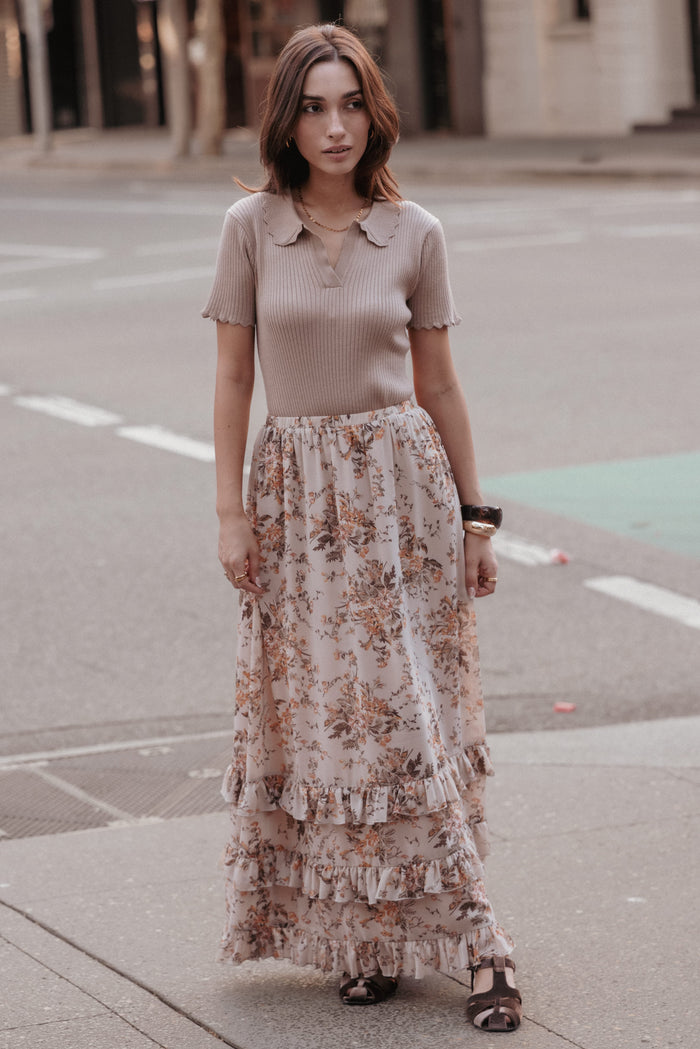 BOTTOMS Kadie Maxi Skirt - Beige Floral